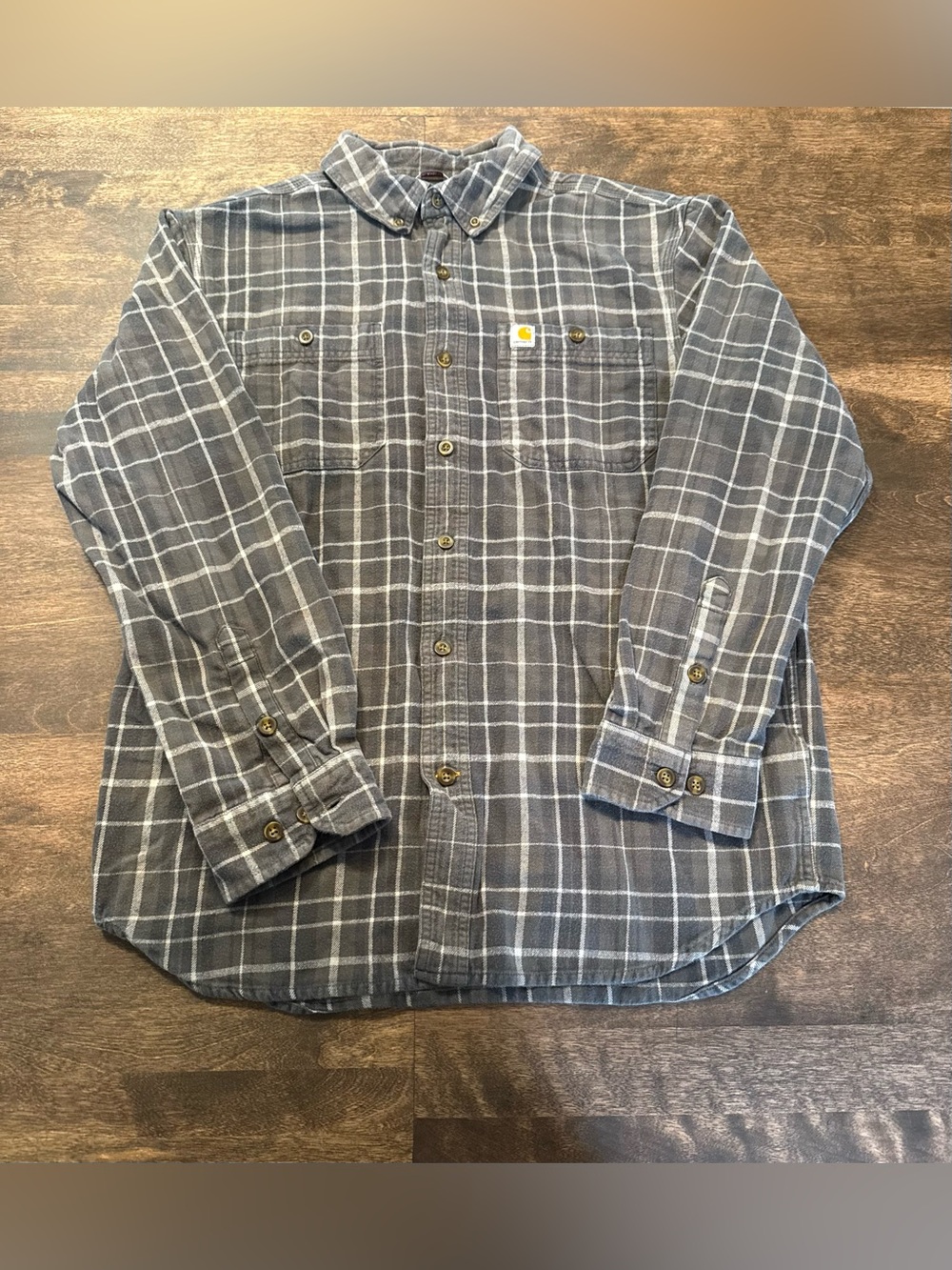 Carhartt Gray Brown Plaid Button-Down Work Shirt
